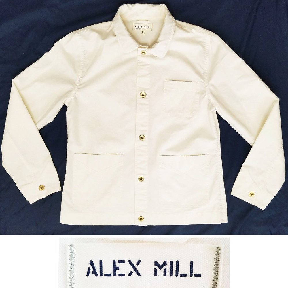 Alex Mill Mens Herringbone Hbt Work Jacket White Corduroy Collar M